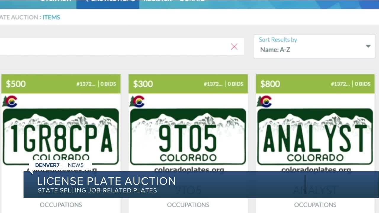 Colorado auctioning job-theme license plates