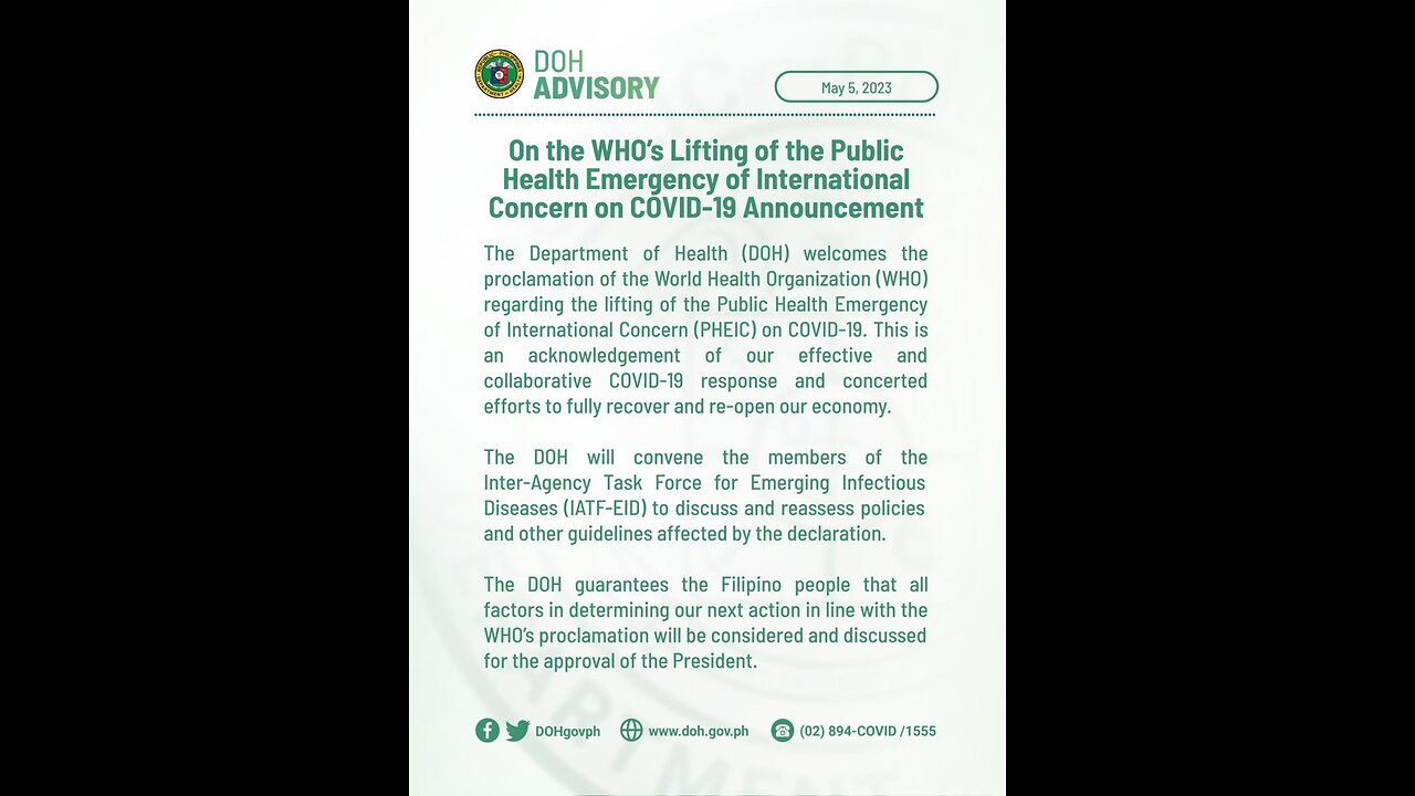DOH Advisory On the WHO's Lifting of the Public Health Emergency