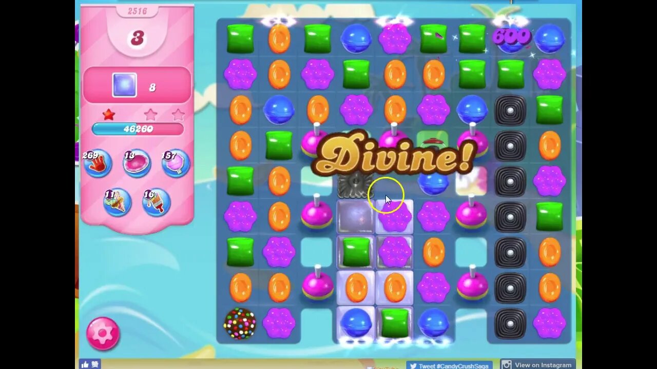 Candy Crush Level 2516 Audio Talkthrough, 2 Stars 0 Boosters