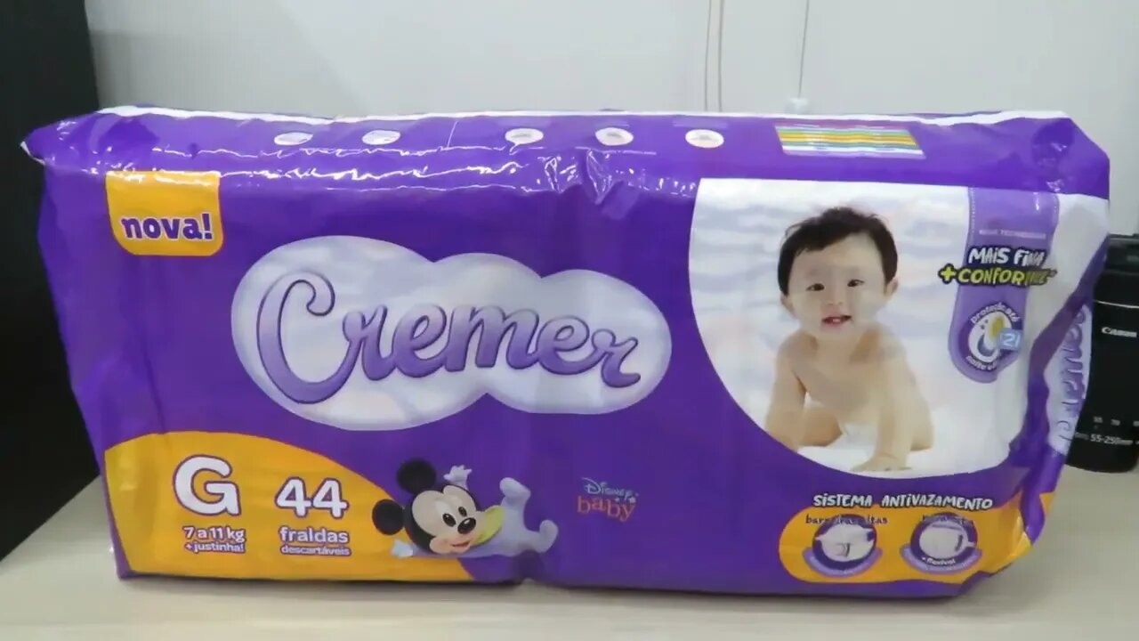 Fralda Cremer Disney, G, Mega, pacote de 44, Roxo
