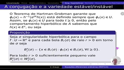 EDO: Linearização de singularidades hiperbólicas: o Teorema de Hartman-Grobman para campos.