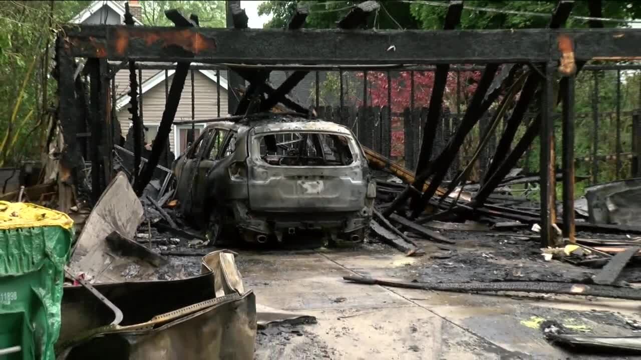 Fire destroys garage near Oakland and Olive in Shorewood