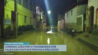 Conselheiro Pena: Córrego João Pinto transborda por causa das chuvas e provoca prejuízos