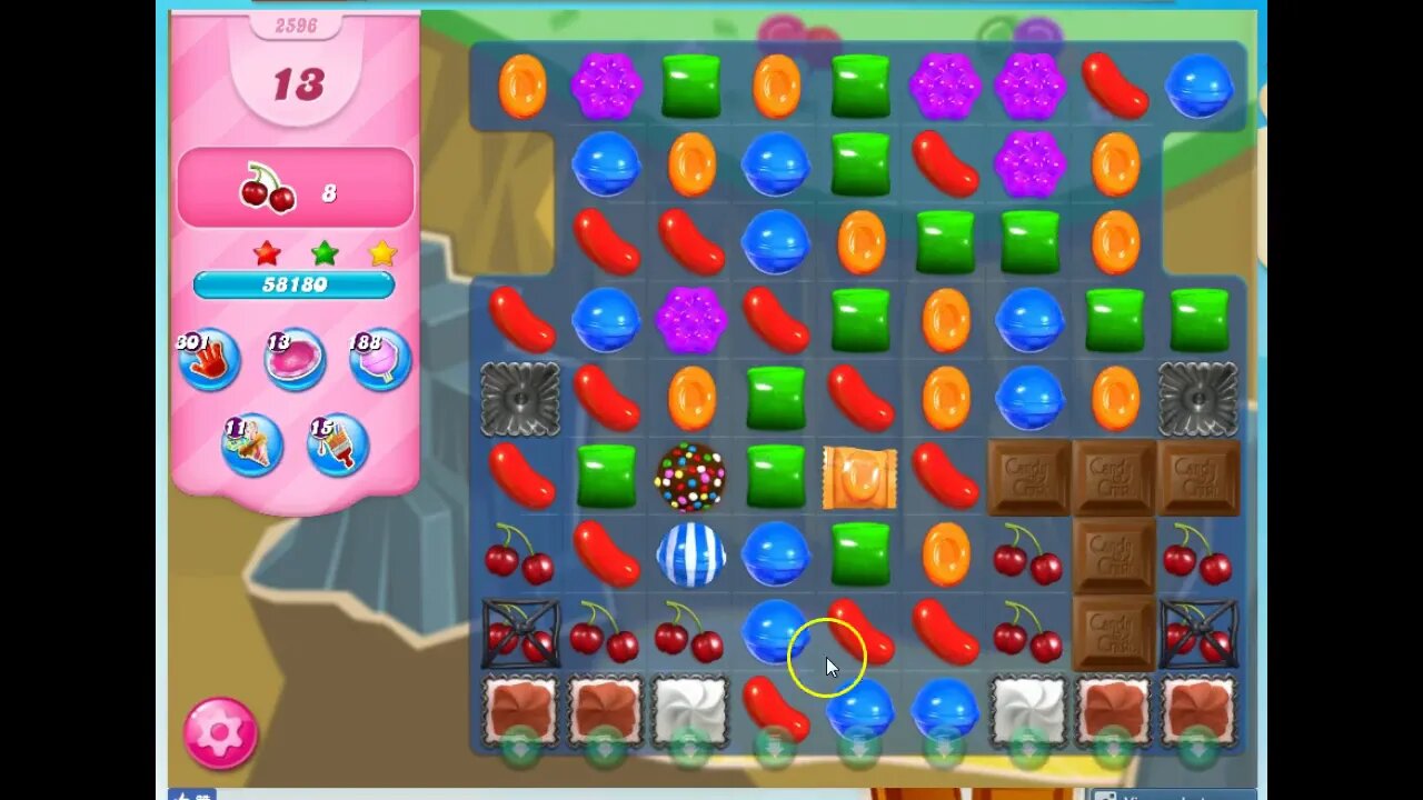Candy Crush Level 2596 Audio Talkthrough, 3 Stars 0 Boosters