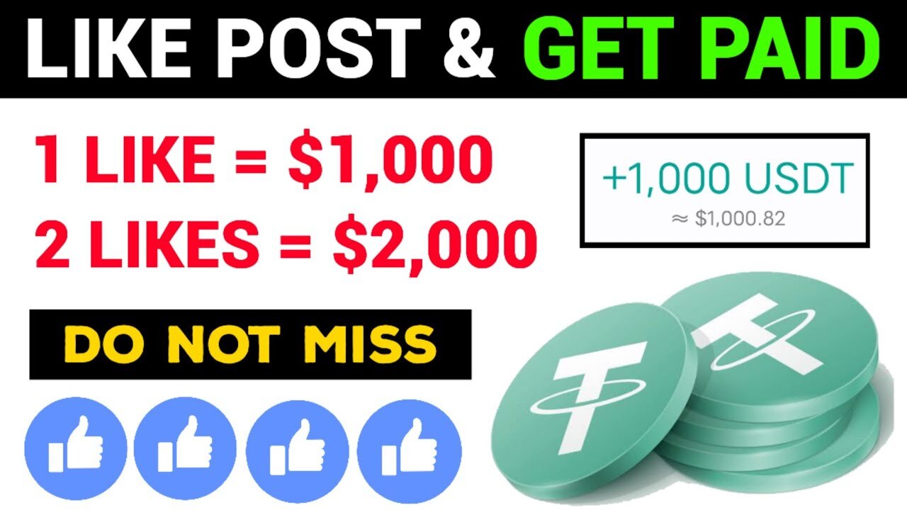 1 LIKE = $1000 USDT 😳 | Earn USDT Tether By Liking Facebook Posts | Payment Proof