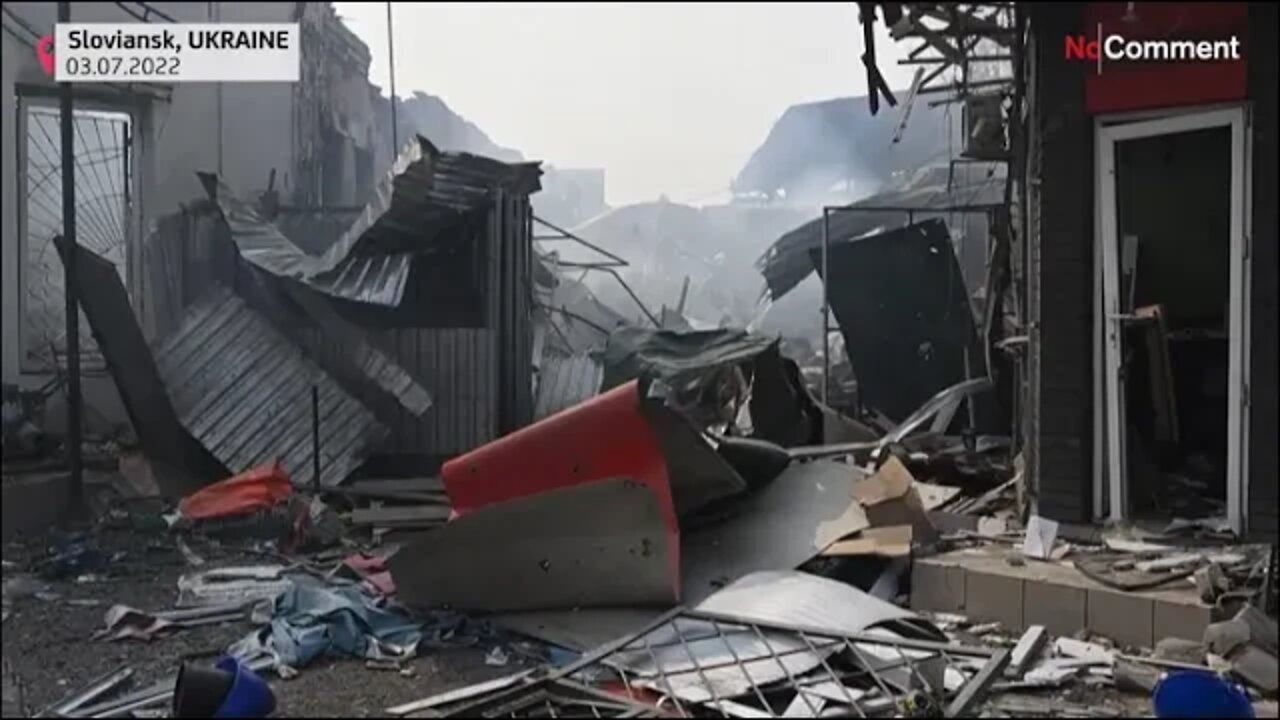 Aftermath of missile strikes in east Ukraine's Kramatorsk and on Sloviansk market