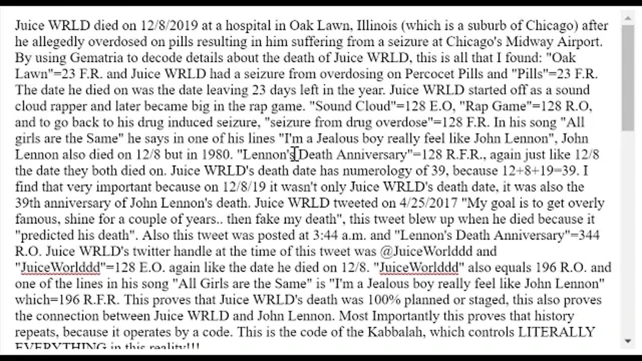 Death of Juice WRLD and his connection to John Lennon #Gematria #Numerology #Truth #juicewrld