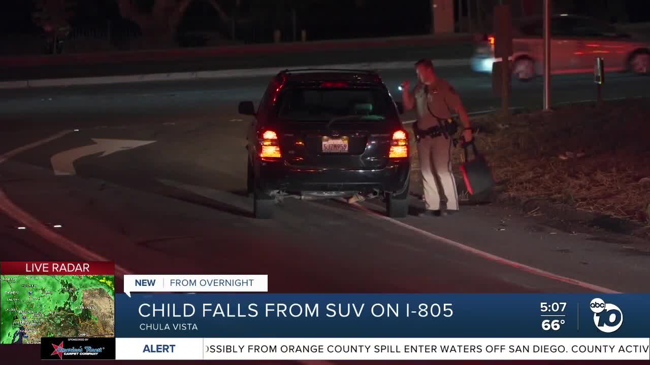 Child falls from SUV on I-805 in Chula Vista area