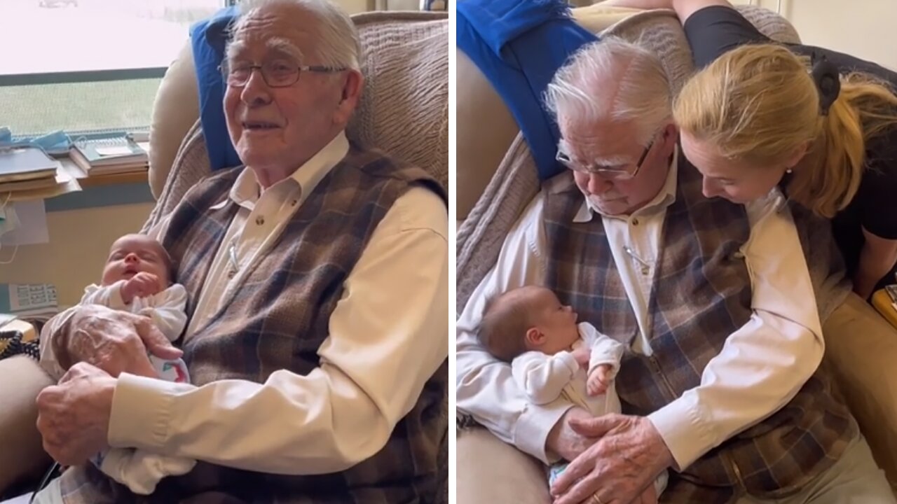 100-year-old man meets great-grandchild for the first time