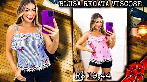 Blusa Regata Alcinha Estampada Listrada Viscose/@shopee