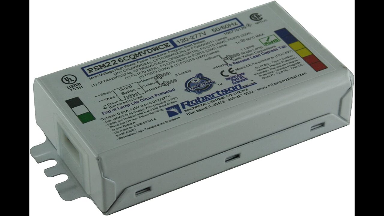 ROBERTSON 3P20145 Individual Fluorescent eBallast, 2 CFQ26WG24q CFL Lamp, Program Start, 120-2...