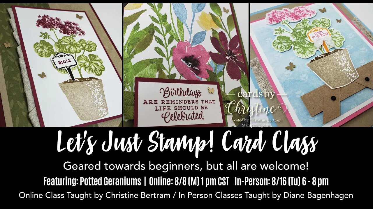 Let's Just Stamp featuring Potted Geraniums with Cards by Christine