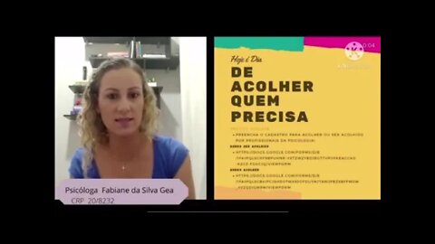 Campanha Projeto acolher, apoio Psicóloga Fabiane da Silva Gea