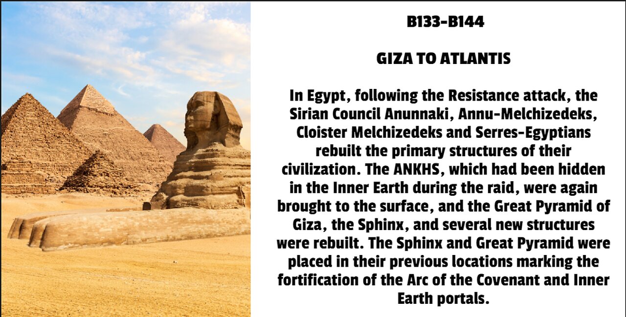 In Egypt, following the Resistance attack, the Sirian Council Anunnaki, Annu-Melchizedeks, Cloister