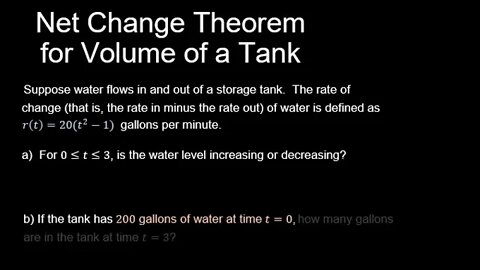 Net Change Theorem for Volume of Water in Tank