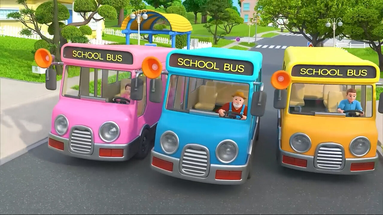 Wheels on the Bus | Pink, Blue and Yellow Buses | Lalafun Nursery Rhymes & Kids Songs