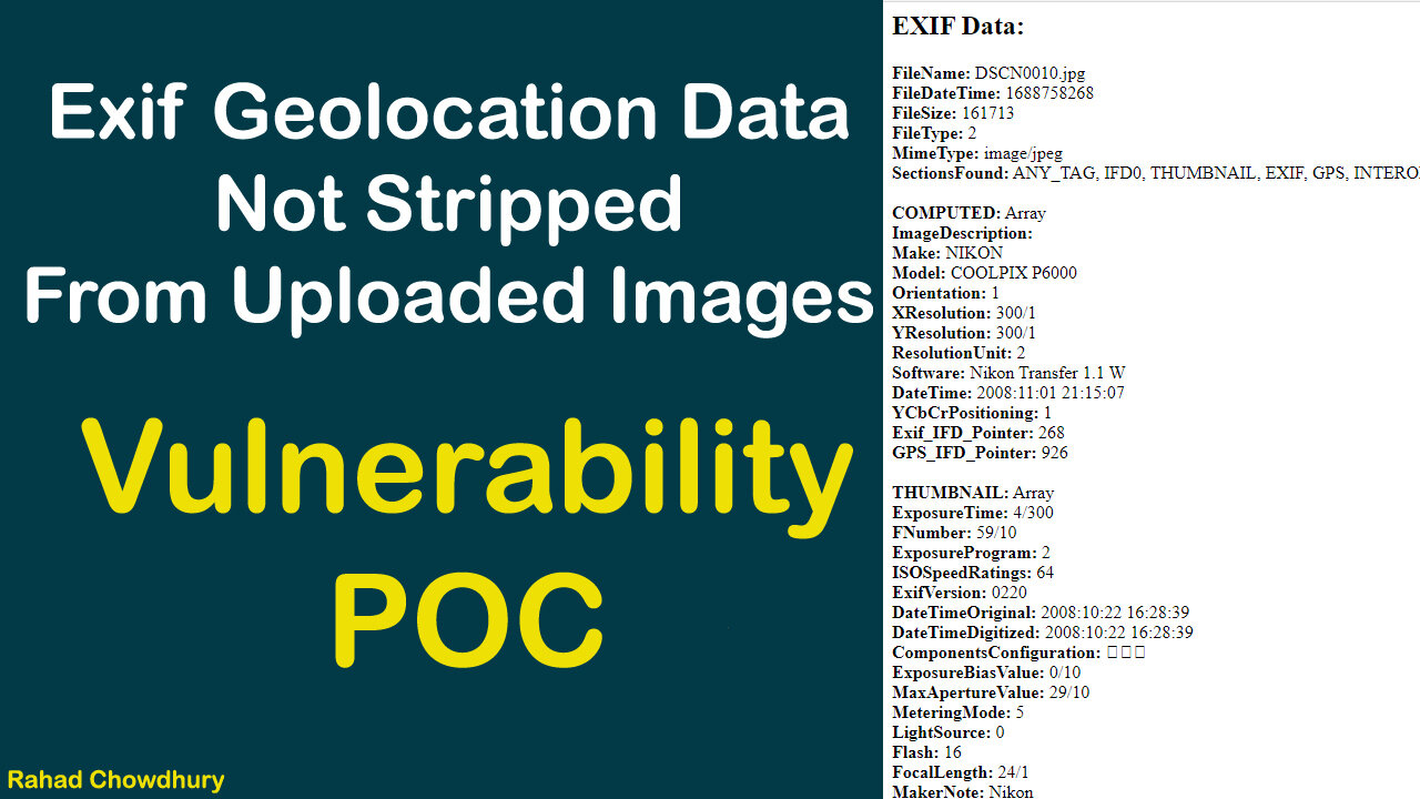 Exif Geolocation Data Not Stripped From Uploaded Images | Bug Bounty PoC