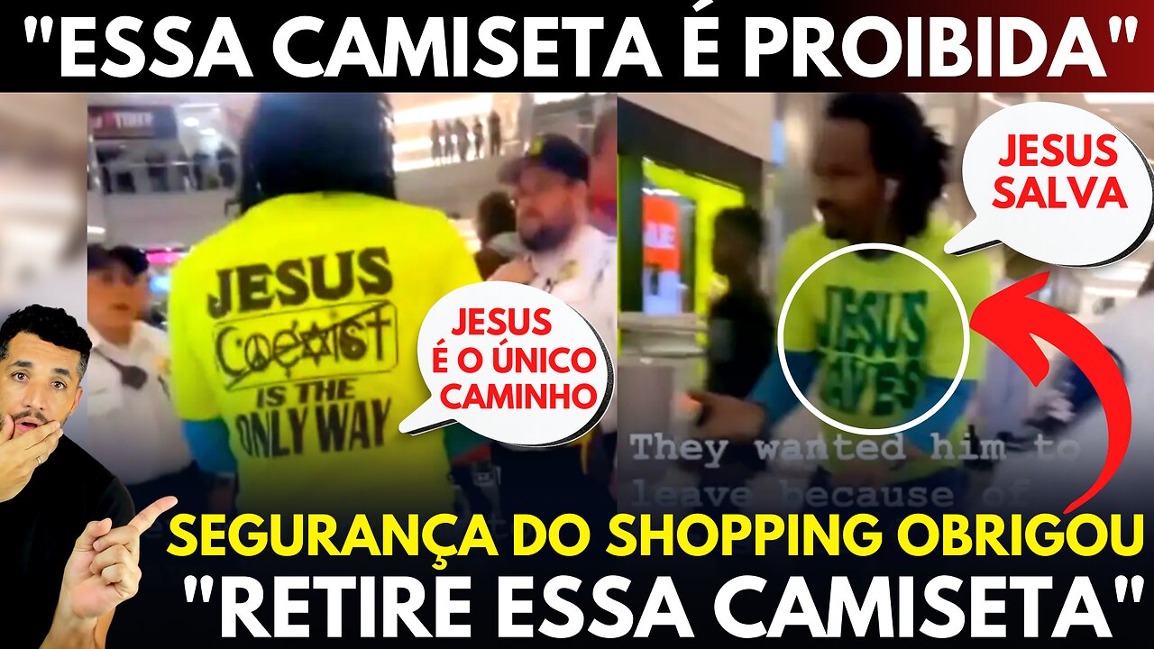 Segurança do Shopping nos EUA OBRIGOU O HOMEM A RETIRAR A CAMISETA! "JESUS SALVA"