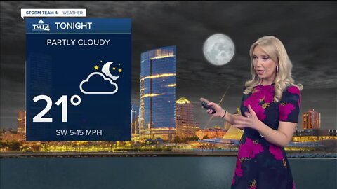 Partly cloudy skies will allow a look at tonight's Full Wolf Moon