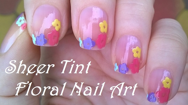 Sheer Pink Floral Nail Art Design By Dotting Tool