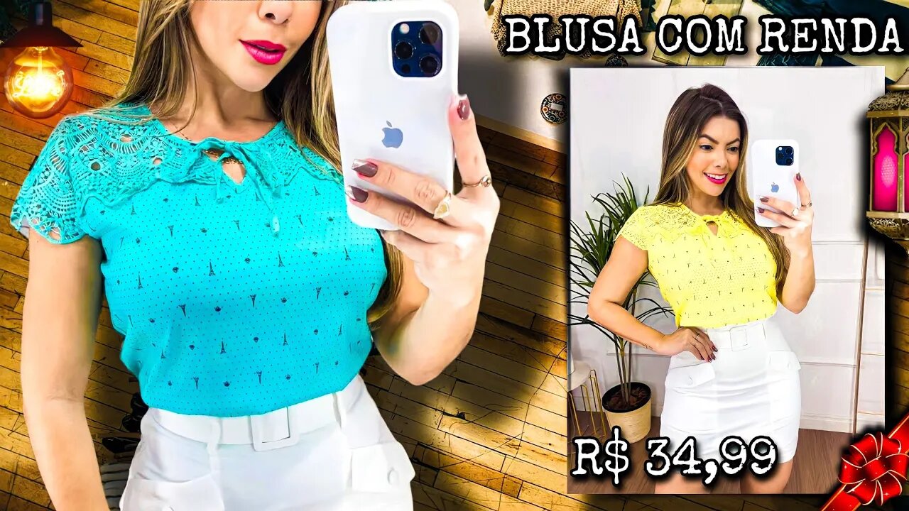 Blusa Feminina Manga Curta Com Renda!
