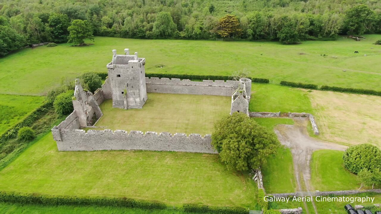 Drone footage captures Palas Castle in Irish countryside