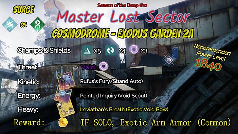 Destiny 2 Master Lost Sector: Cosmodrome - Exodus Garden 2A on my Strand Warlock 7-16-23