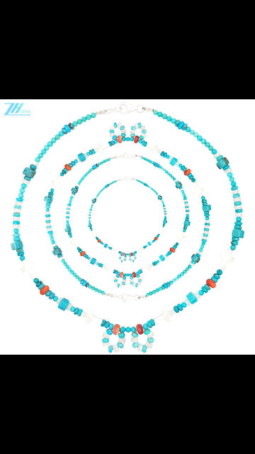 Natural turquoise and red spiny oyster roundle beads cross shape mop beads Necklace01