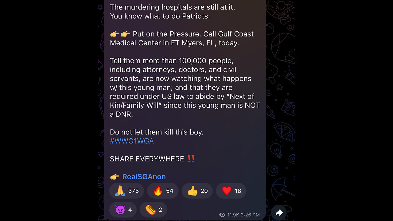 The murdering hospitals are still at it. You know what to do Patriots.