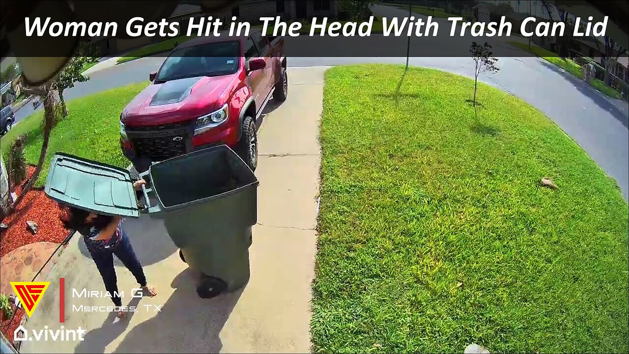 Woman Accidentally Gets Hit in The Head With Trash Can Lid | Doorbell Camera Video