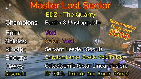 Destiny 2 Master Lost Sector: EDZ - The Quarry on my Titan 10-4-22
