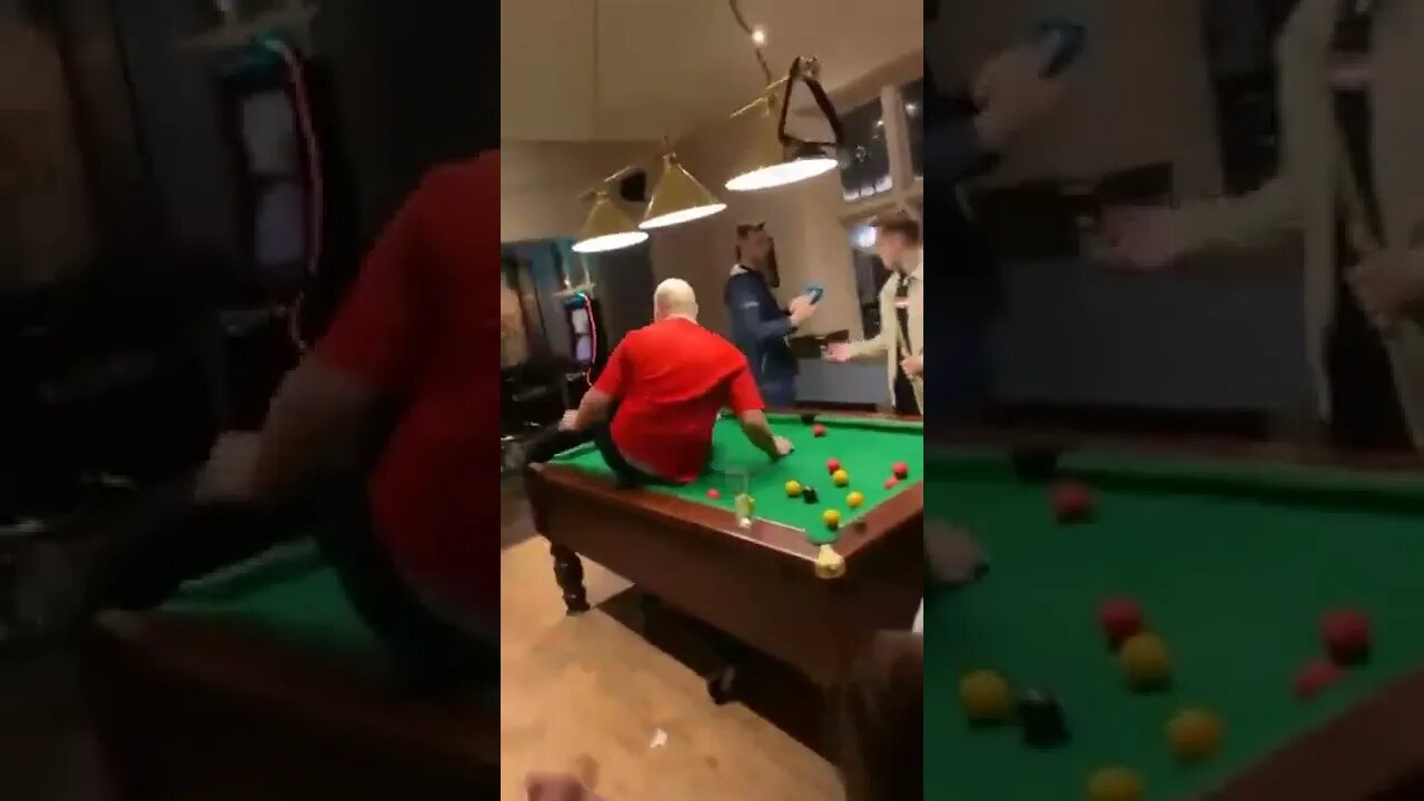 Lad Takes A Dive On A Pool Table