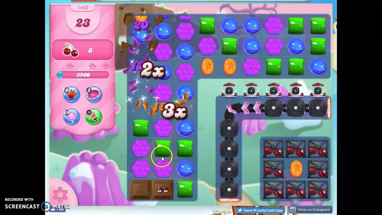 Candy Crush Level 1463 Audio Talkthrough, 2 Stars 0 Boosters