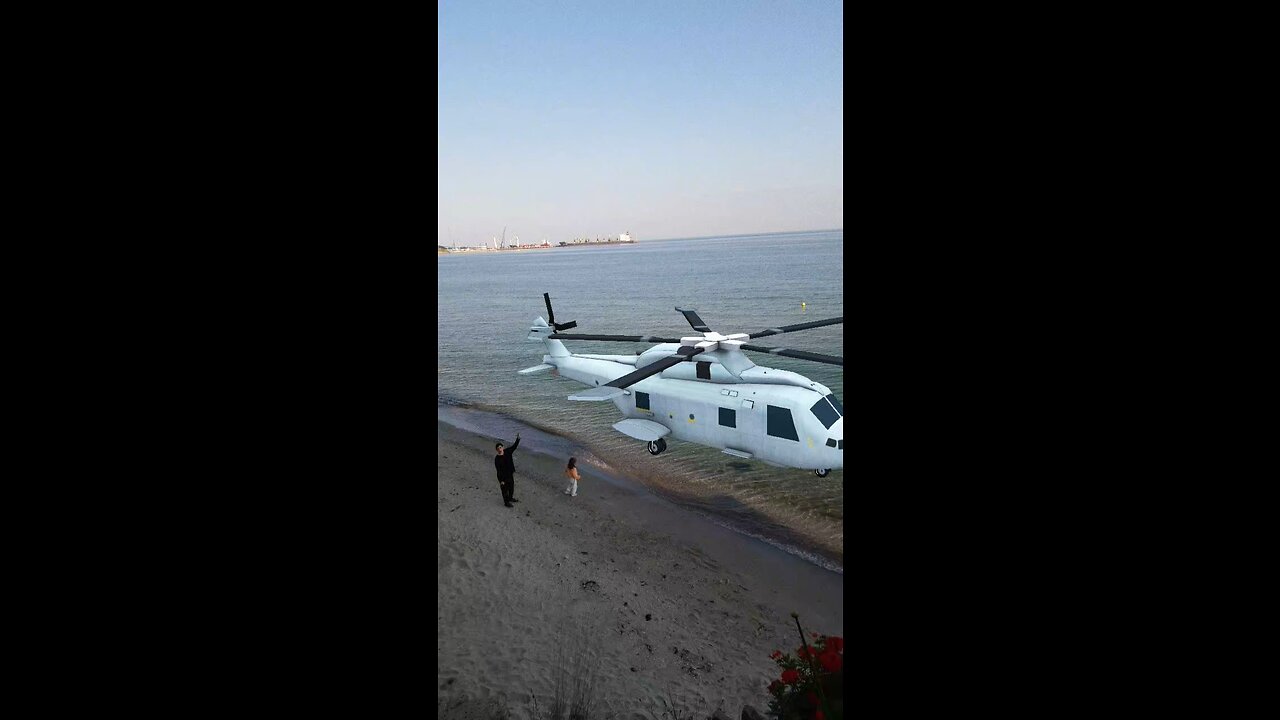 The helicopter is waiting on the beach.