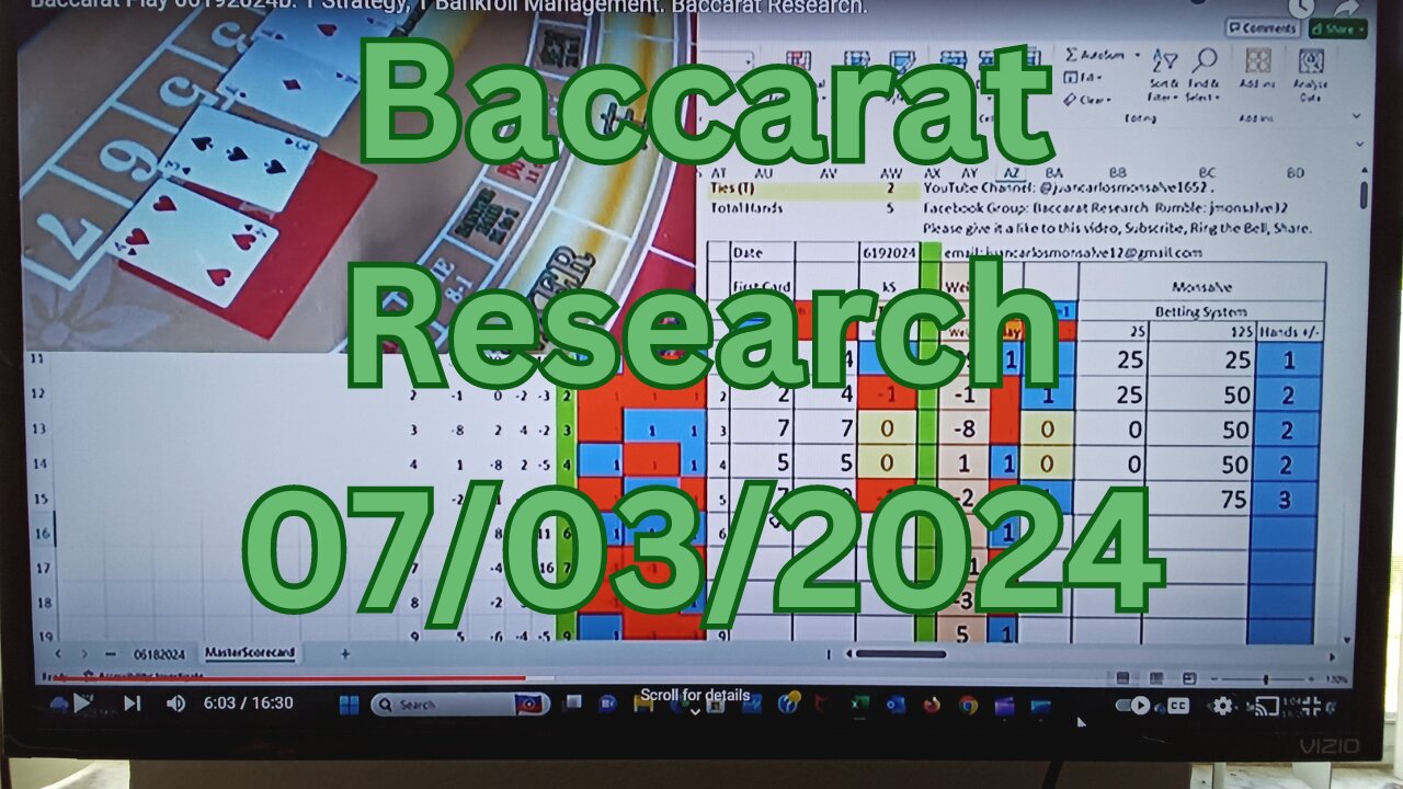 Baccarat Play 07032024: 1 Strategy, 1 Bankroll Management. Baccarat Research.