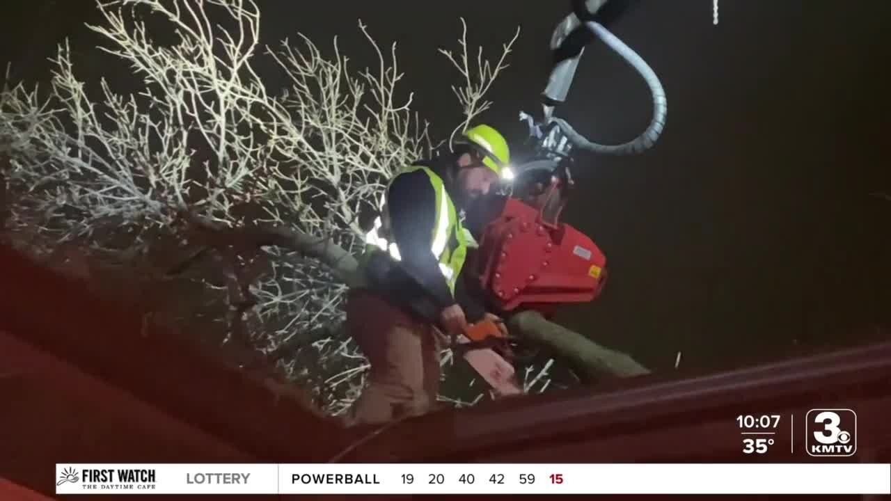 High-speed wind leaves tree damage on Council Bluffs home