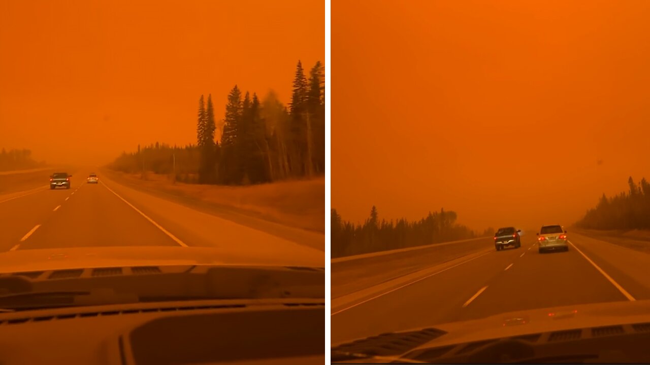 Crazy scene as vehicles evacuate Edson wildfire