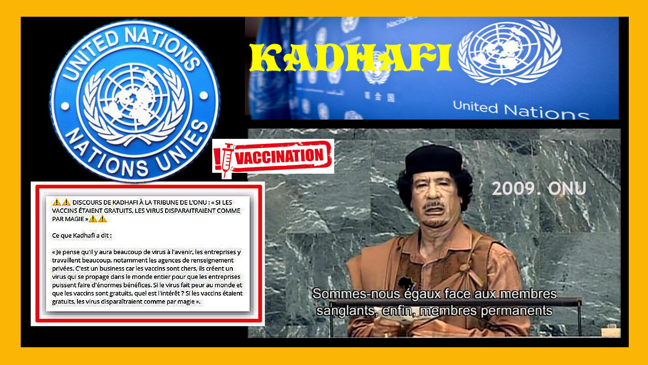 Mouammar KADHAFI en 2009 à l'ONU,les "Vaccins" de demain et la FRANCE ! (Hd 720)