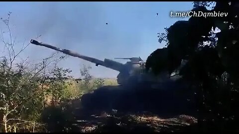 The work of the Msta From Russia ACS on the positions of the AFU in Marinka under the anthem
