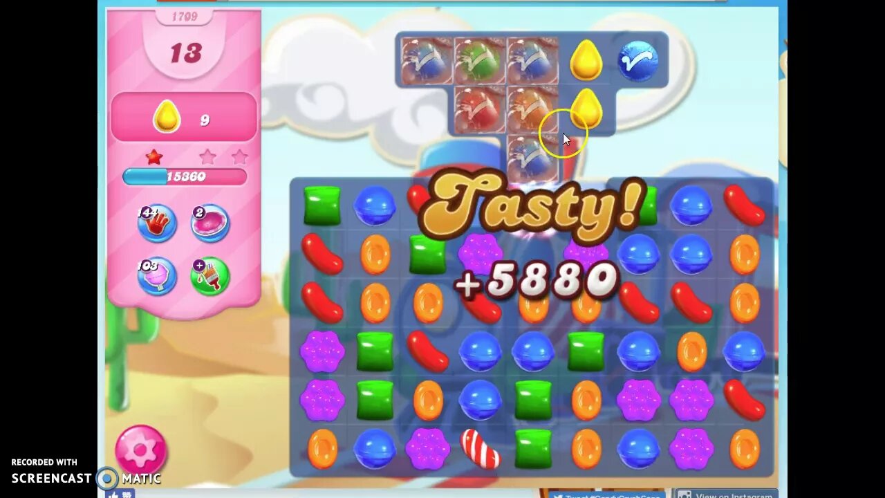 Candy Crush Level 1709 Audio Talkthrough, 2 Stars 0 Boosters