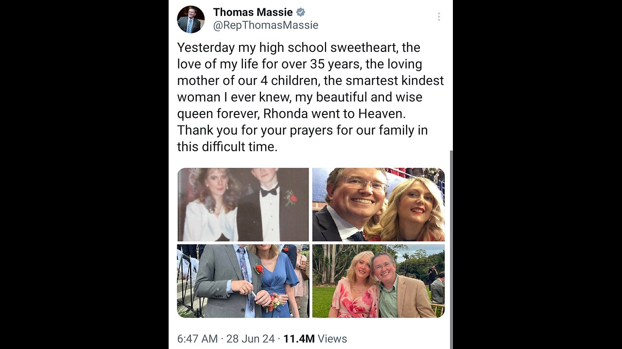 Rep Thomas Massie's Wife Of 35 Years Died Suddenly. 🥺