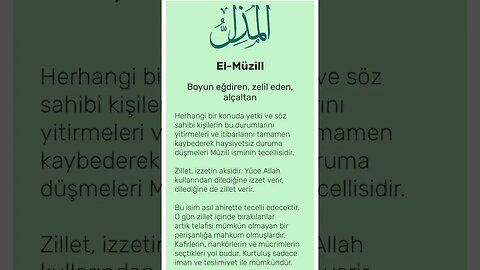 Esmaü'l Hüsna: "El-Müzill (c.c.) / Okunuşu / Anlamı