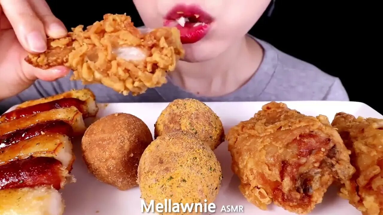 ASMR FRIED CHICKEN, CHEESE BALL, SOTTEOK, SAUSAGE 신메뉴 포테킹 치킨, 뿌링클 치즈볼, 소떡소떡 EATING SOUNDS