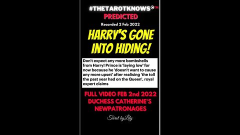 🔮PREDICTED: FEB 2 2022: HARRY'S LAYING LOW - WHERE IS HE? 👀(The date is wrong in the video, sorry)