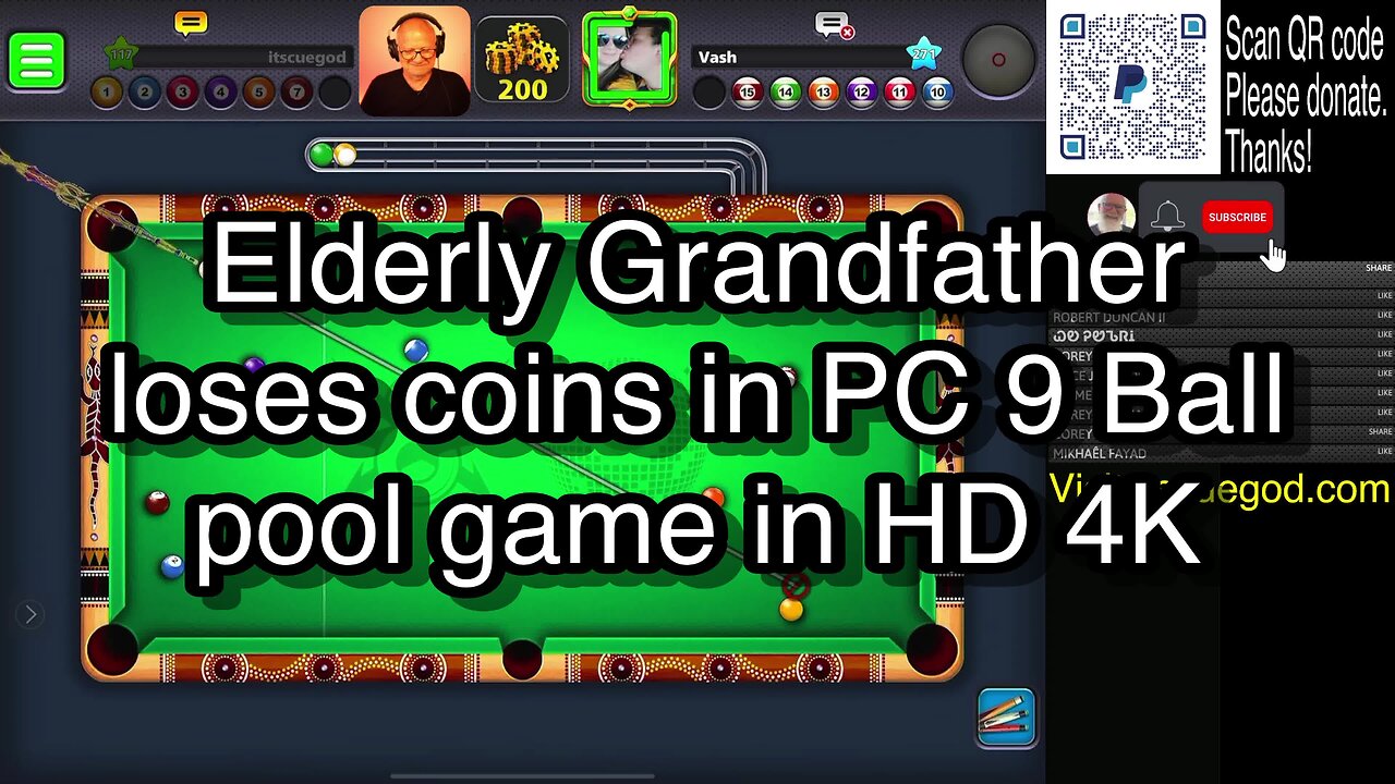 Elderly Grandfather loses coins in PC 9 Ball pool game in HD 4K 🎱🎱🎱 8 Ball Pool 🎱🎱🎱