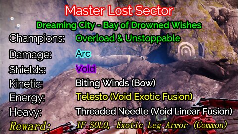 Destiny 2, Master Lost Sector, Bay of Drowned Wishes on the Dreaming City 1-26-22