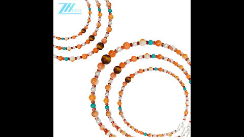 Natural turquoise orange spiny oyster pearl smooth beads with brown tigereye pendant01