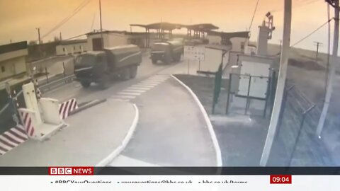 CCTV shows tanks and Russian military vehicles cross Ukraine border