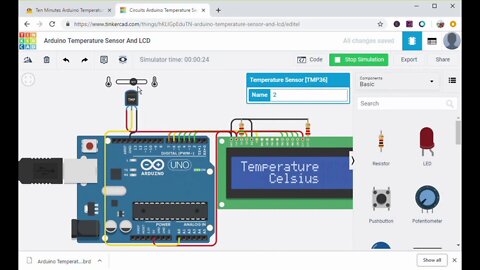 Connect Arduino UNO to Temperature Sensor and Get Data on 16x2 LCD - With Tinkercad Simulation
