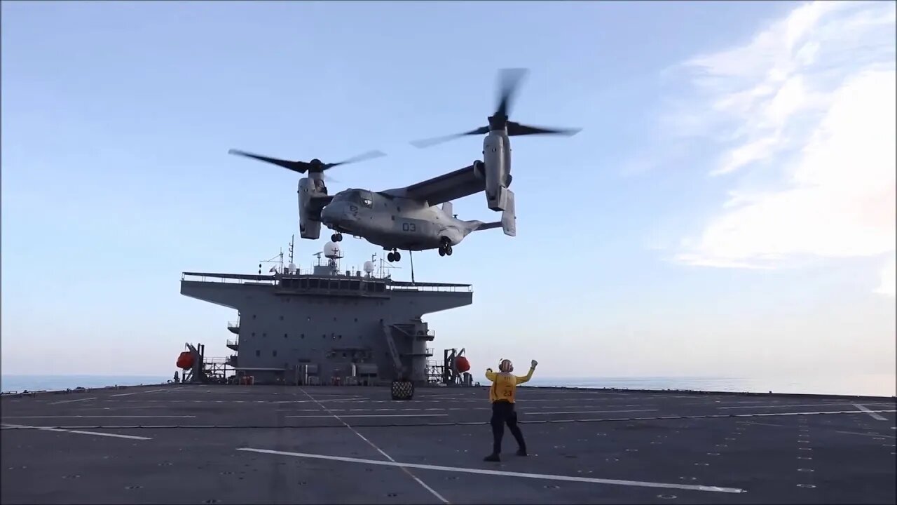 USS Hershel Woody Williams (ESB 4) conducts flight deck operations